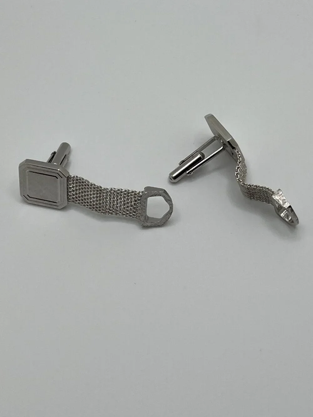 VTG 1960s Silver Tone Geometric Cufflinks Mid Century Modern Atomic Mad Men MCM